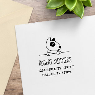 Niedlich Bull Terrier Dog Peeking Adresse 2 Gummistempel