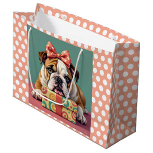 Niedlich Bulldog Birthday Polka Dot Große Geschenktüte