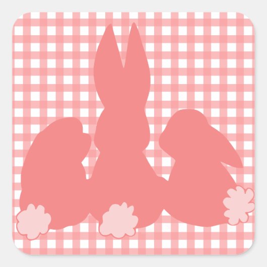 Niedlich Bunnies | Coral Gingham Kariert Stickers (Vorderseite)