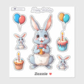 Niedlich Bunnies Happy Birthday Stickers Aufkleber (Blatt)