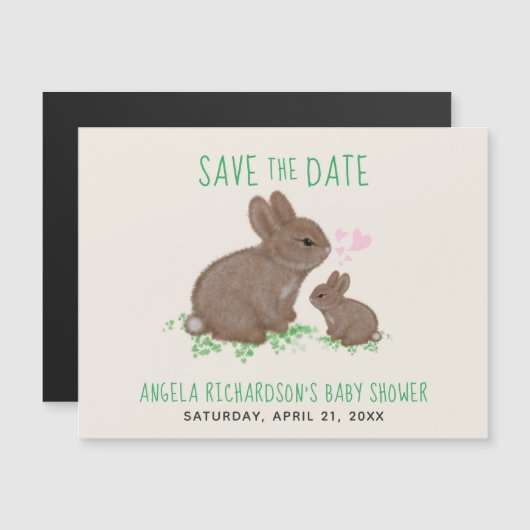 Niedlich Bunnies Hearts Babydusche Save the Date Magneteinladung (Vorne/Hinten)