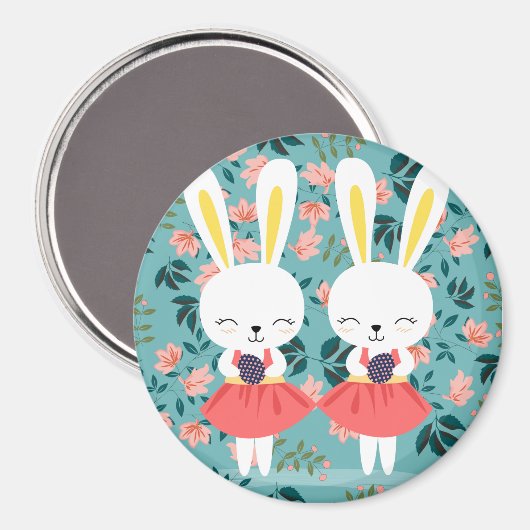 Niedlich Bunnies Magnet (Vorderseite/Rückseite)