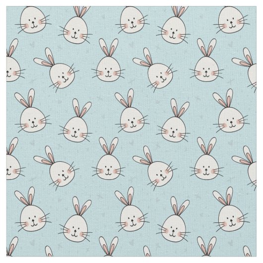 Niedlich Bunnies Muster auf Baby Blue Stoff (Nahaufnahme)