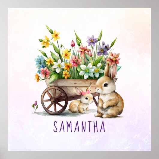 Niedlich Bunnies Personalisiertes Girl Osterfest Poster (Vorne)