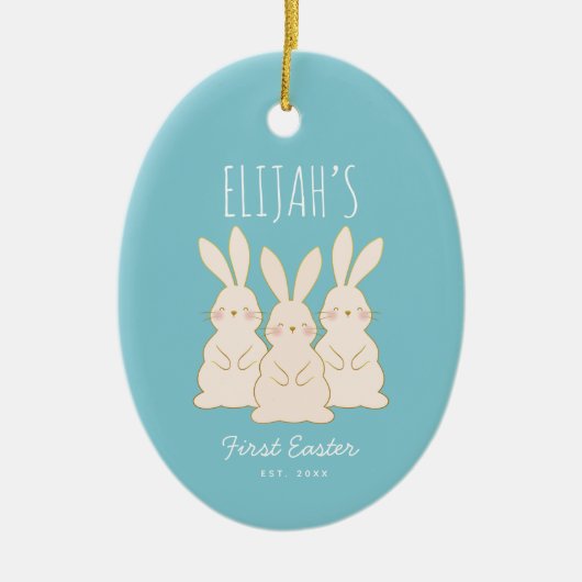Niedlich Bunnies Personalisiertes Ostern Keramik Ornament (Vorne)