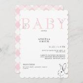 Niedlich Bunnies Pink Gingham Baby Girl Dusche Einladung (Vorne/Hinten)