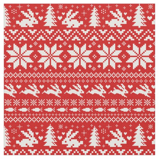 Niedlich Bunnies Weihnachtsgeschmack Rot & Weiß Stoff (Nahaufnahme)
