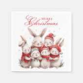 Niedlich Bunnies Winter Watercolor Frohe Weihnacht Serviette (Vorderseite)