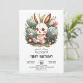 Niedlich Bunny 1. Geburtstag digital Einladung (Stehend Vorderseite)