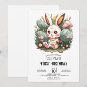 Niedlich Bunny 1. Geburtstag digital Einladung (Vorne/Hinten)