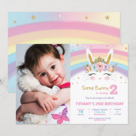 Niedlich Bunny 1. Geburtstag Girls Rainbow Rabbit  Einladung