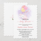 Niedlich Bunny Balloons Girl Virtual Baby Dusche Einladung (Vorne/Hinten)