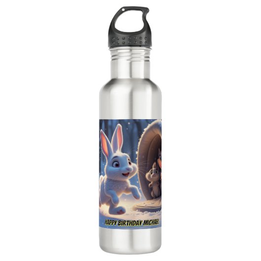 Niedlich Bunny Birthday - Kinder Personalisiertes  Edelstahlflasche (Vorderseite)