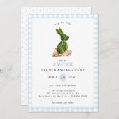 Niedlich Bunny blue Gingham Osterbrunch und Eierja Einladung (Vorne/Hinten)