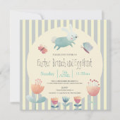 Niedlich Bunny Blue & White Strip Osterei Jagd Einladung (Vorderseite)