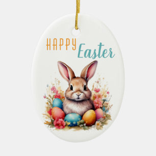 Niedlich Bunny Bunny Colorful Egi Blume Foto Oster Keramik Ornament