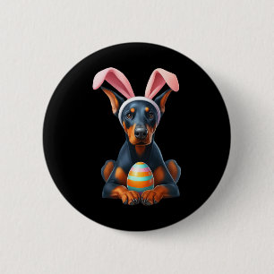 Niedlich Bunny Doberman Pinscher Hund Osterfest Um Button