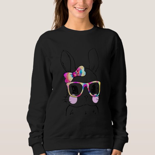 Niedlich Bunny Face Gefärbte Krawatte Bow Krawatte Sweatshirt (Vorderseite)