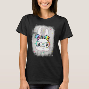 Niedlich Bunny Face Gefärbte Krawatte Brillen Head T-Shirt