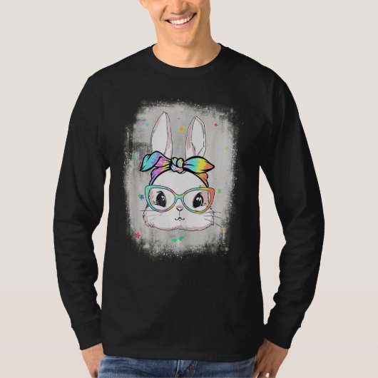 Niedlich Bunny Face Gefärbte Krawatte Brillen Head T-Shirt (Vorderseite)
