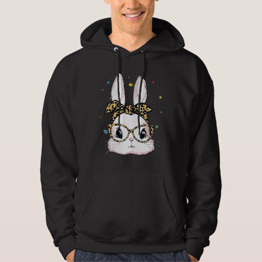 Niedlich Bunny Face Leopard Glasses Headband Happy Hoodie (Vorderseite)