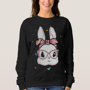Niedlich Bunny Face Leopard Glasses Headband Happy Sweatshirt