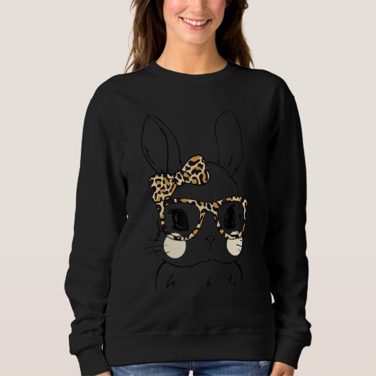 Niedlich Bunny Face Leopard Glasses Headband Happy Sweatshirt (Vorderseite)