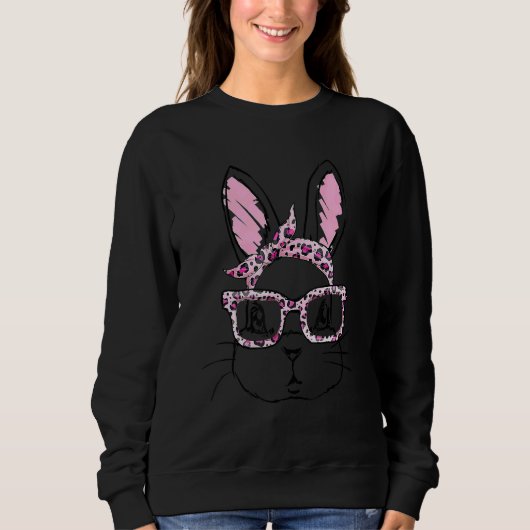 Niedlich Bunny Face Leopard Glasses Headband Happy Sweatshirt (Vorderseite)