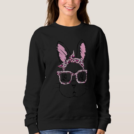 Niedlich Bunny Face Leopard Glasses Headband Happy Sweatshirt (Vorderseite)
