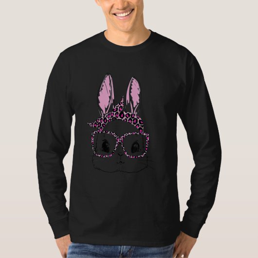 Niedlich Bunny Face Leopard Glasses Headband Happy T-Shirt (Vorderseite)