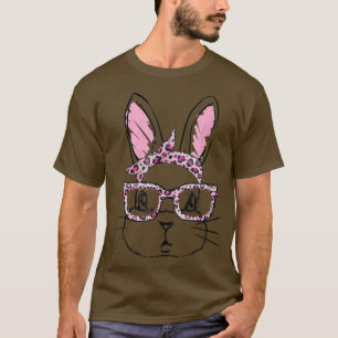 Niedlich Bunny Face Leopard Glasses Headband Happy T-Shirt