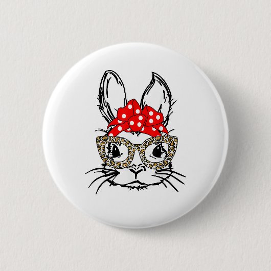 Niedlich Bunny Face Leopard Print Red Bandana Rabb Button (Vorderseite)