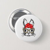 Niedlich Bunny Face Leopard Print Red Bandana Rabb Button (Vorne & Hinten)