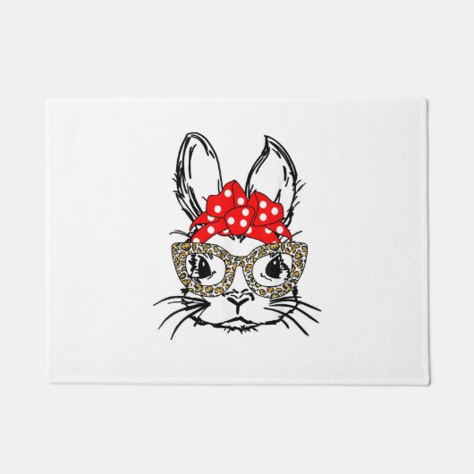 Niedlich Bunny Face Leopard Print Red Bandana Rabb Fußmatte (Vorderseite)