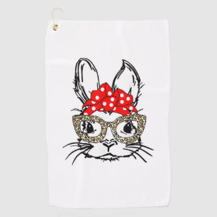 Niedlich Bunny Face Leopard Print Red Bandana Rabb Golfhandtuch