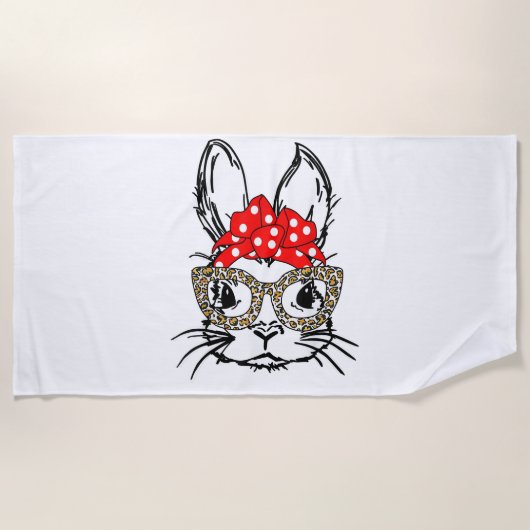 Niedlich Bunny Face Leopard Print Red Bandana Rabb Strandtuch (Vorderseite)