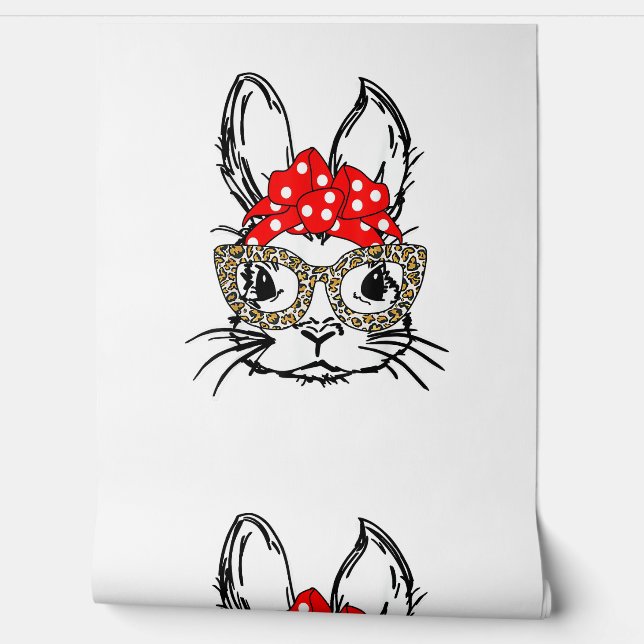 Niedlich Bunny Face Leopard Print Red Bandana Rabb Tapete (Abrollen)