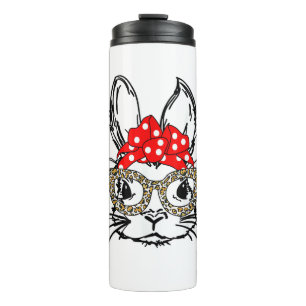 Niedlich Bunny Face Leopard Print Red Bandana Rabb Thermosbecher