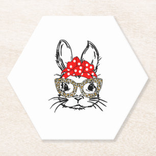 Niedlich Bunny Face Leopard Print Red Bandana Rabb Untersetzer