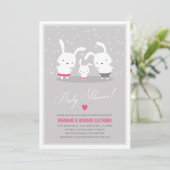 Niedlich Bunny Family Gray Couples Kinderduschmädc Einladung (Stehend Vorderseite)