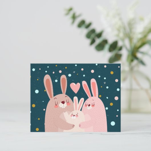 Niedlich Bunny Family Postcard Postkarte (Stehend Vorderseite)