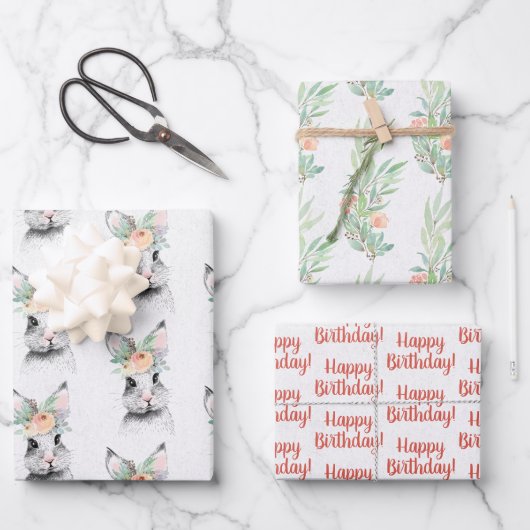 Niedlich Bunny Floral Geschenkpapier Set (Vorderseite)