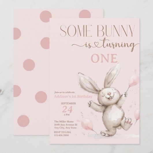 Niedlich Bunny Geburtstag Einladung (Vorne/Hinten)