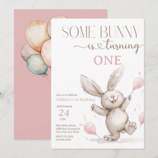 Niedlich Bunny Geburtstag Einladung (Vorne/Hinten)