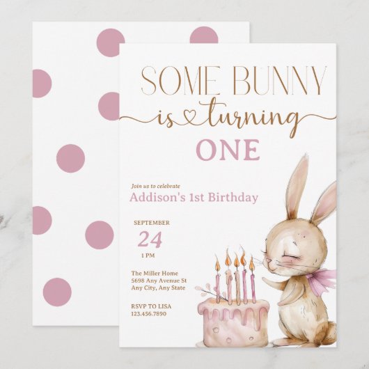 Niedlich Bunny Geburtstag Einladung (Vorne/Hinten)