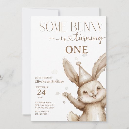 Niedlich Bunny Geburtstag Einladung (Vorderseite)