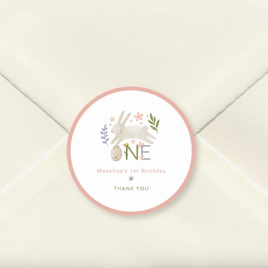 Niedlich Bunny Girl 1. Geburtstag Danke Runder Aufkleber