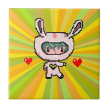 Niedlich Bunny Girl 8 Bit Pixel Art gelb psychedel