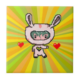 Niedlich Bunny Girl 8 Bit Pixel Art gelb psychedel Fliese