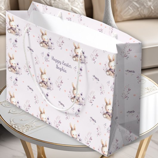 Niedlich Bunny Girl Personalisiert Name Lila Oster Große Geschenktüte